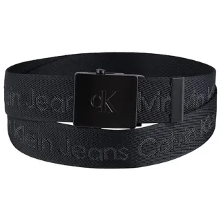 【Calvin Klein 凱文克萊】2023男時尚標牌黑色標誌織帶款皮帶-網(預購)