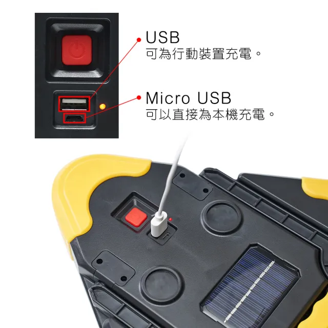 【OMyCar】新一代 加大款 超亮太陽能LED三角警示燈-附USB充電線(站立/手提兩用 故障標誌 地震必備)