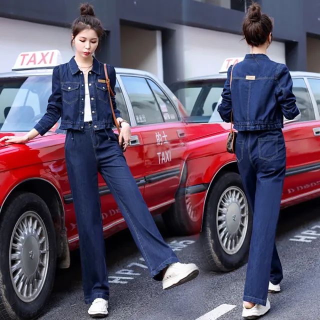 【米蘭精品】現貨+預購 牛仔套裝兩件套(丹寧外套休閒長褲女裝74fz44)