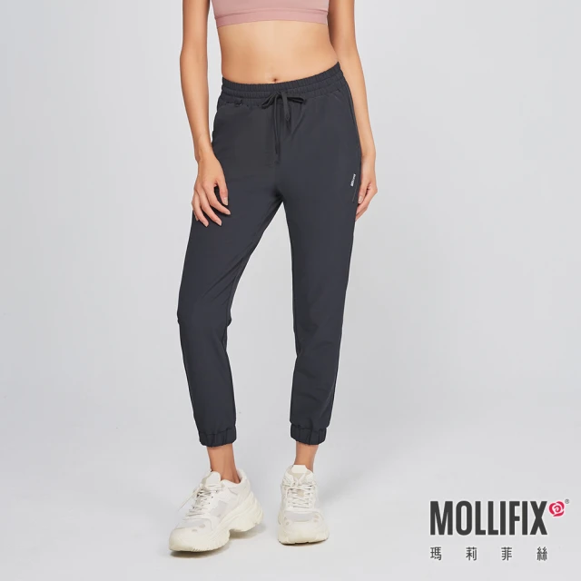 【Mollifix 瑪莉菲絲】修身輕潑彈力運動長褲、訓練褲、瑜珈服、Legging(黑)