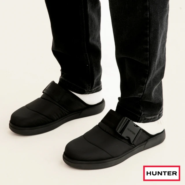 HUNTER 男鞋-側扣飾空氣穆勒鞋(黑色)