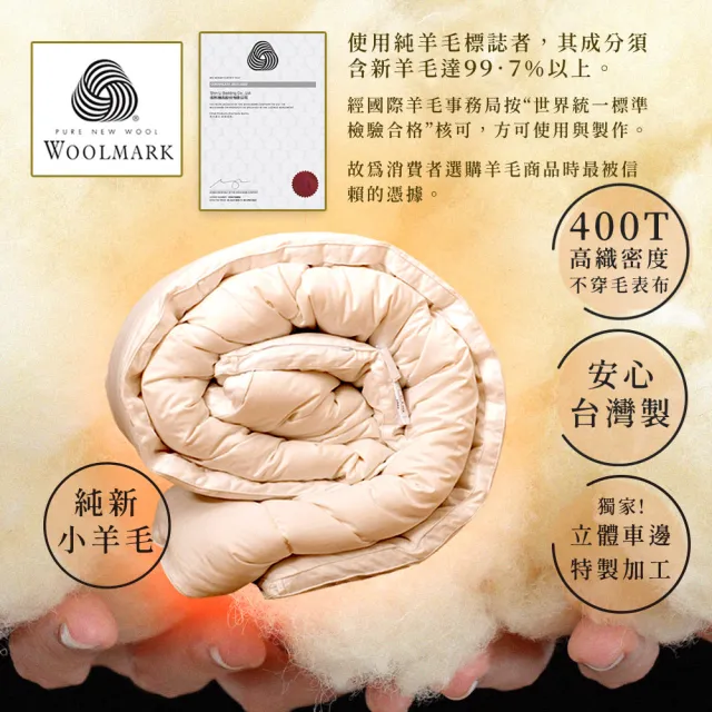 田中保暖 3.5kg 100%法國純小羊毛雙人被 羊毛被 冬被 6x7尺(台灣製-純棉表布)