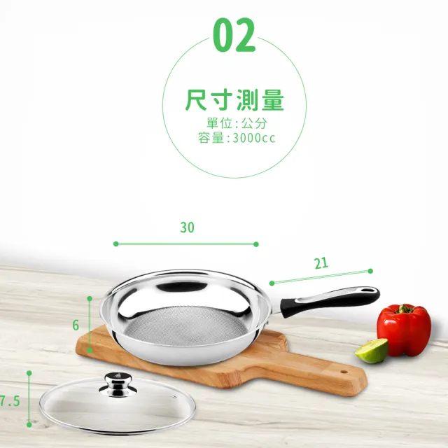 【Chieh Pao 潔豹】316不鏽鋼七層複合金樂纖平鍋 單把 30CM(SGS檢驗合格 附玻璃蓋 台灣精品)