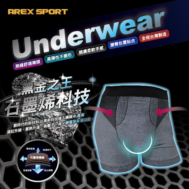 AREXSPORT 男石墨烯內褲 抑菌內褲 男四角 男加大四角 石墨烯抑菌 中高腰無縫機能健康抑菌-超值三件組