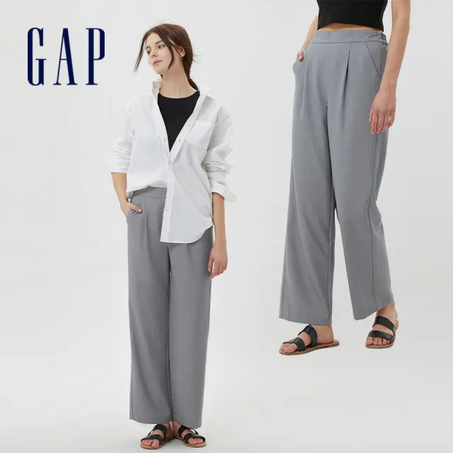 【GAP】女裝 商務高腰打褶西裝寬褲-多色可選(598623)