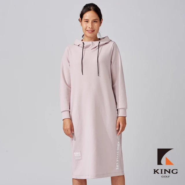 KING GOLF 門市新品-女款休閒簡約長袖連帽洋裝(粉色