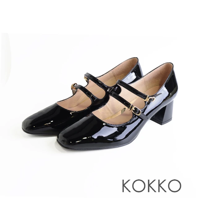 KOKKO 集團 秀氣金屬飾扣漆皮尖頭瑪莉珍鞋(深藍色)優惠