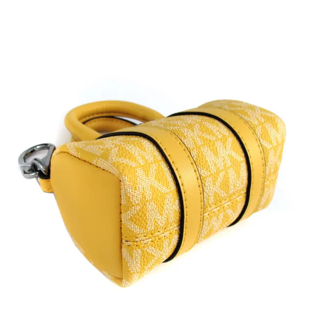 【Michael Kors】銀字滿版LOGO迷你波士頓吊飾鎖圈包 airpods保護包(黃色)