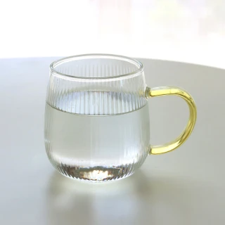 【Just Home】清透感線條耐熱玻璃馬克杯380ml(杯 玻璃杯 耐熱玻璃)