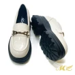 【MK】質感亮面輕量厚底樂福鞋(米白色)