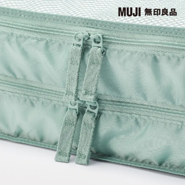 【MUJI 無印良品】聚酯纖維可折收納袋/雙層M.綠.約26x40x10cm