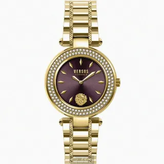【VERSUS】VERSUS VERSACE手錶型號VV00367(桃紅錶面金色錶殼金色精鋼錶帶款)