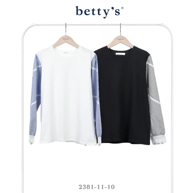betty’s 貝蒂思betty’s 貝蒂思 條紋蕾絲拼接素面圓領T-shirt(共二色)