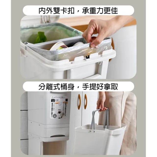 【isona】32L 隙縫款 三層垃圾桶 腳踏/按壓式 分類垃圾桶(垃圾桶)