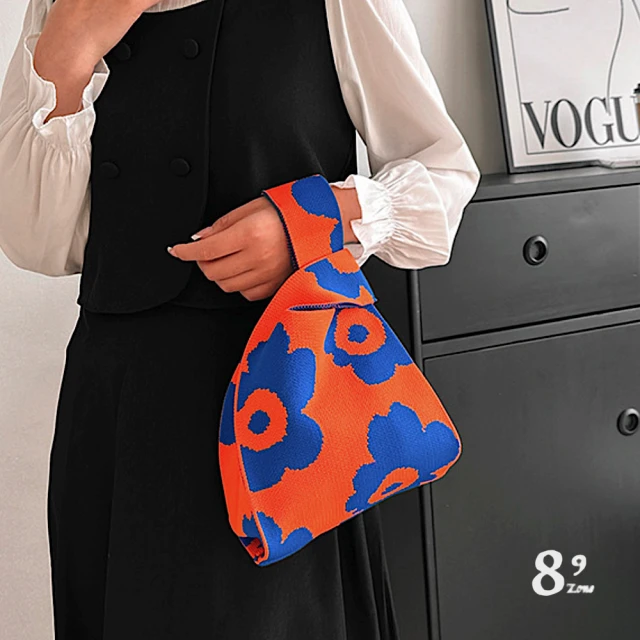 【89 zone】法式古典潮流小眾設計針織 購物袋 手拎包 背心包 單肩包 手提包 帆布包 馬甲包(橘/黑/綠)