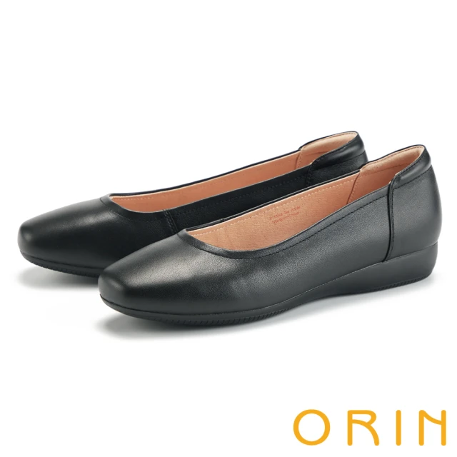 ORINORIN 復刻經典方頭牛皮素面平底鞋(黑色)