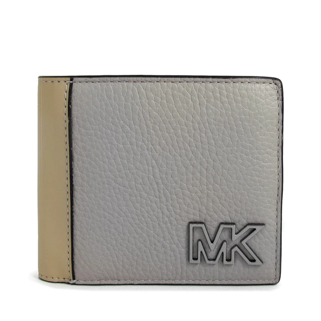 Michael KorsMichael Kors 男生款 金屬MK荔枝紋皮革零錢袋對開短夾(灰色)