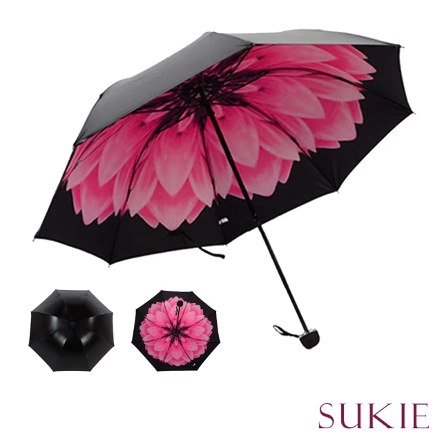 SukieSukie 抗曬雨傘 晴雨雨傘/晴雨兩用UPF50+抗曬防護繽紛花漾小黑傘(蓮花粉)