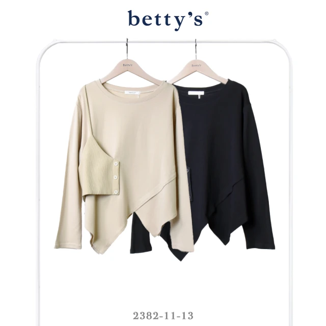 betty’s 貝蒂思 直條壓紋拼接不對稱下擺圓領T-shirt(共二色)