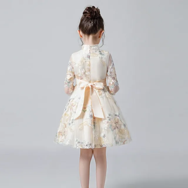 【橘魔法】中國風蕾絲刺繡花紋旗袍(旗袍 連身洋裝 禮服 大童 連身裙 女童 兒童 童裝)