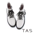 【TAS】率性真皮飛機釦綁帶平底短靴(米白)