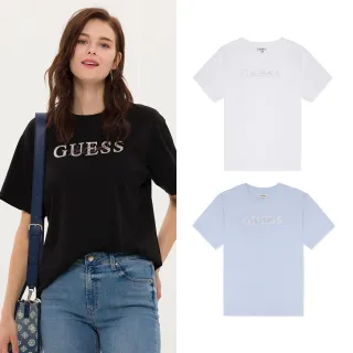 【GUESS】輕奢水鑽經典LOGO短T(多色可選)