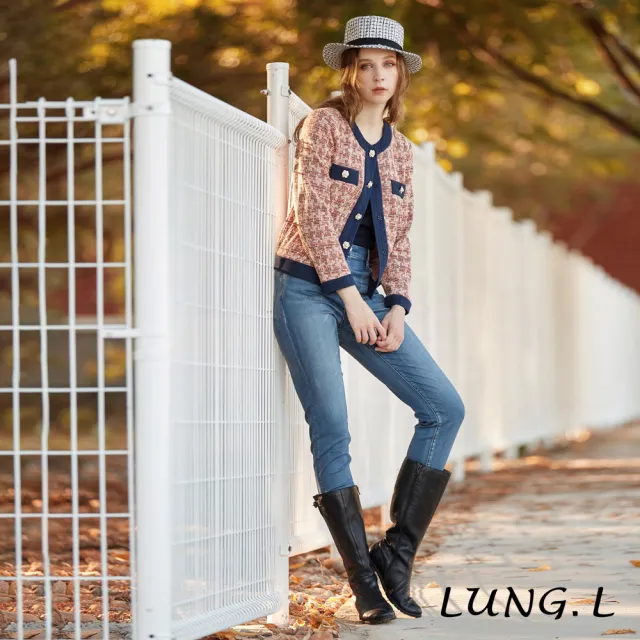 【LUNG.L 林佳樺】LM87A 橘紅色小香風彈性針織長袖上衣(女裝)