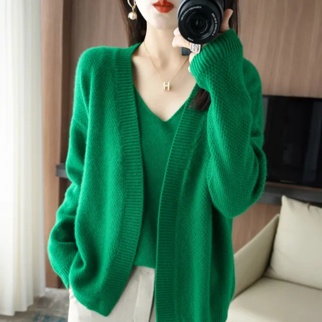 【MsMore】羊絨感短款針織毛衣外套純色長袖+V領吊帶兩件式上衣套裝#119918(米/黑/綠/紫/駝)