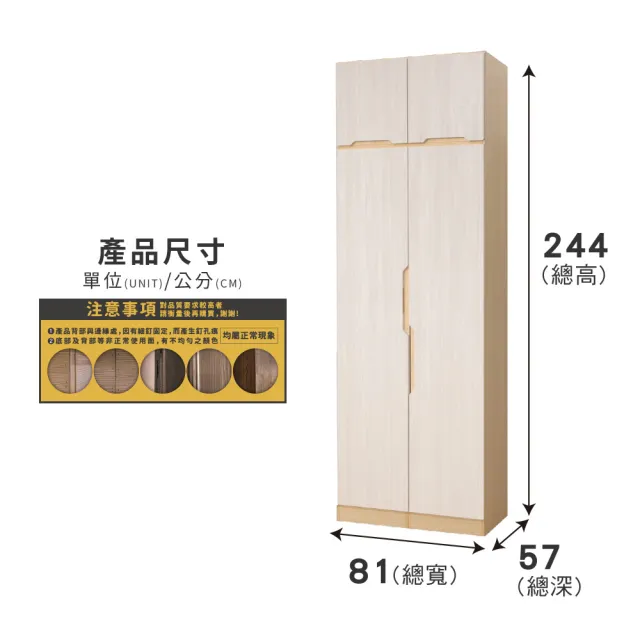 【ASSARI】泰利2.7尺雙吊加高衣櫃(寬81x深57x高244cm)