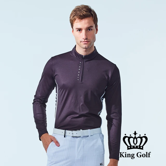 KING GOLF 門市新品-男款線條感暗格印花立領拉鍊PO