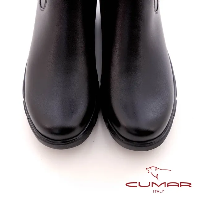 【CUMAR】素雅厚底真皮長靴(黑色)