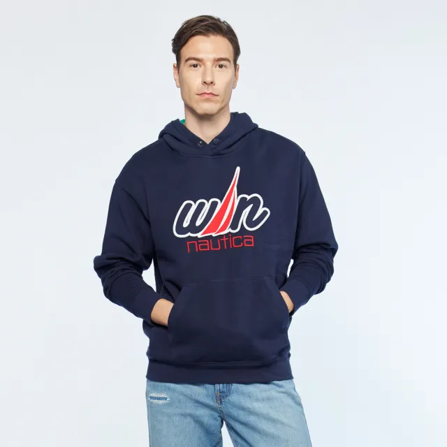 【NAUTICA】男裝 聯名款時尚休閒連帽長袖T(深藍)