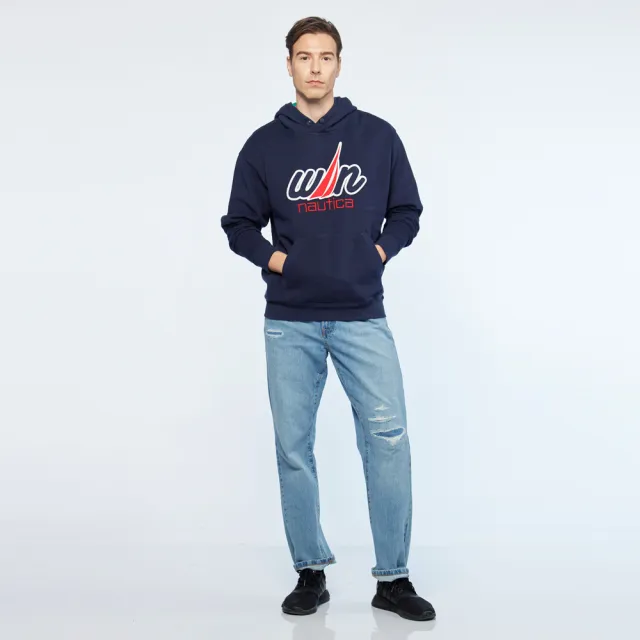 【NAUTICA】男裝 聯名款時尚休閒連帽長袖T(深藍)
