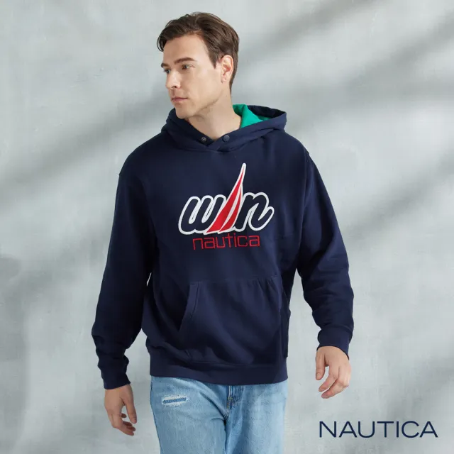 【NAUTICA】男裝 聯名款時尚休閒連帽長袖T(深藍)