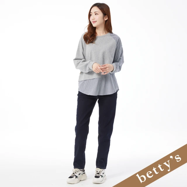 betty’s 貝蒂思 撞色內刷毛直筒修身牛仔褲(深藍色)