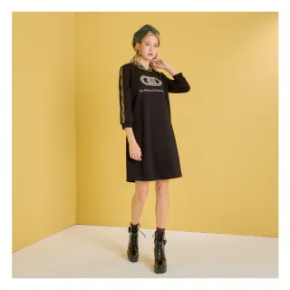 【YUTZUYA 優姿雅】英倫格紋亮鑽棉柔連帽連身裙/洋裝(七分袖/格紋拼接/字母刺繡/甜美休閒)