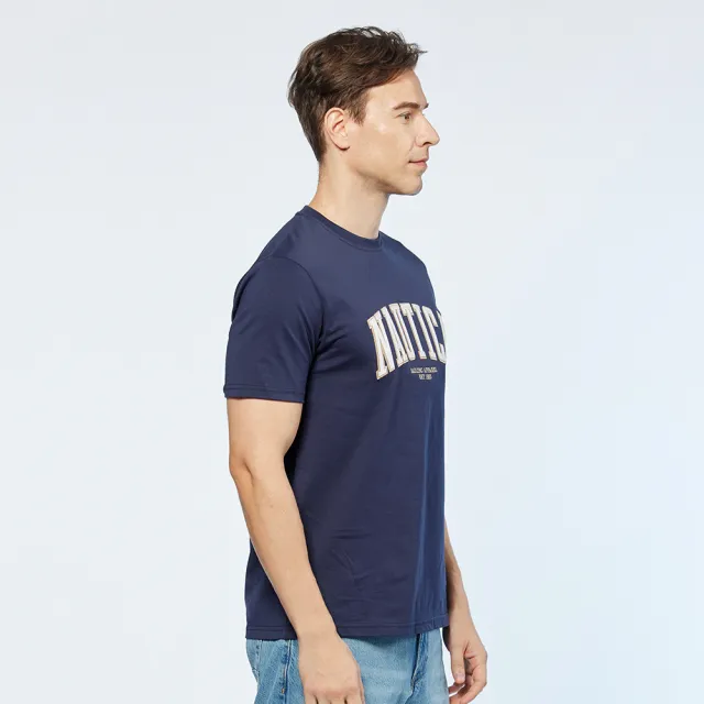【NAUTICA】男裝 經典品牌文字LOGO短袖T恤(深藍)