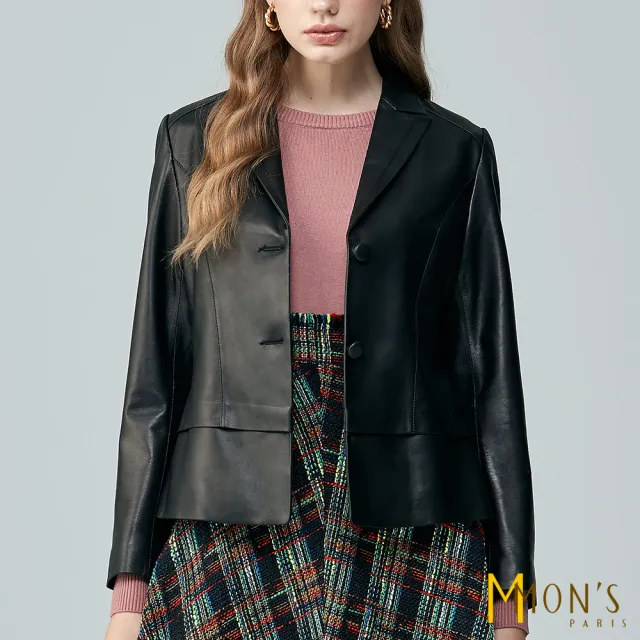 【MON’S】公主線修身西裝皮衣外套(100%綿羊皮)