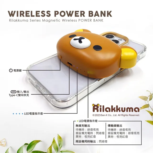 【Rilakkuma 拉拉熊】PRL-117 5600mAh 磁吸無線充電行動電源(PD快充/MagSafe/附收納底座)