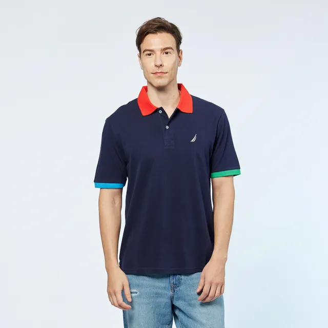 【NAUTICA】男裝 跳色領口短袖POLO衫(黑)