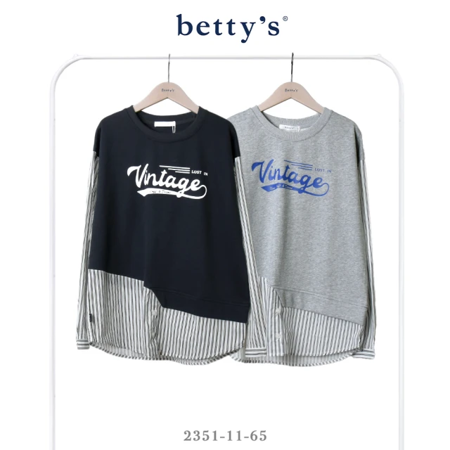 betty’s 貝蒂思 條紋拼接印花字母圓領T-shirt(共二色)