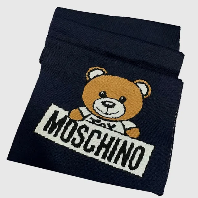 【MOSCHINO】羊毛黑字熊熊圍巾(黑色/紅色/深藍)