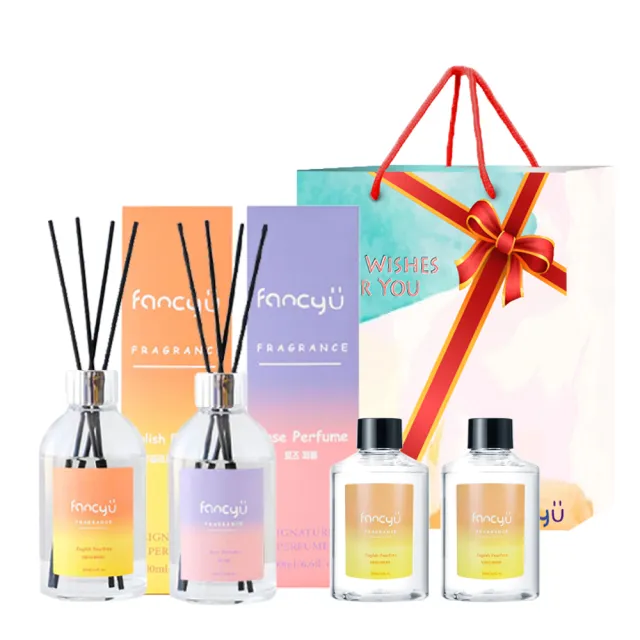 【FANCY U】漸層室內擴香瓶 200ml 2入組+補充瓶200ml 2入組+禮品提袋 1入組 (香氛擴香/韓國擴香/居家香氛)