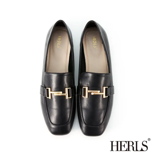 【HERLS】樂福鞋-H釦方頭低跟樂福鞋(黑色)