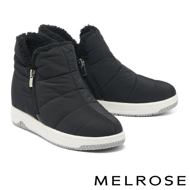 MELROSE 美樂斯 率性時尚純色防潑水布厚底短靴(黑)好