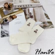 【HanVo】現貨 超值3件組 大地色刺繡可愛小熊堆堆襪 日系吸濕排汗棉質中筒襪(任選3入組合 6280)