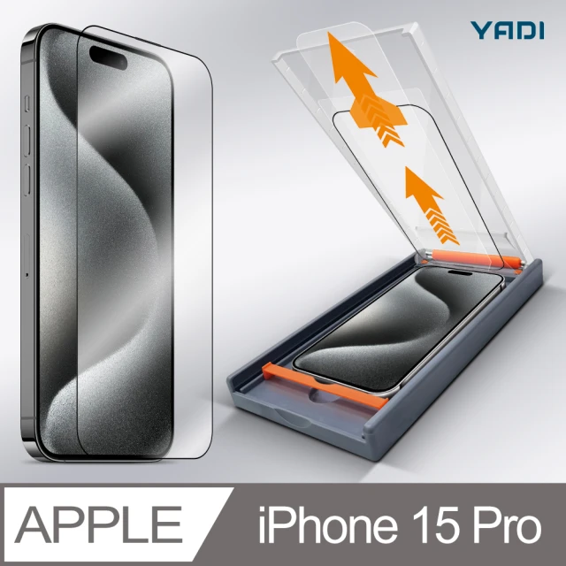 YADI Apple iPhone 15 Pro 6.1吋 水之鏡 AGC全滿版手機玻璃保護貼加無暇貼合機套組(一步對位吸塵貼膜)