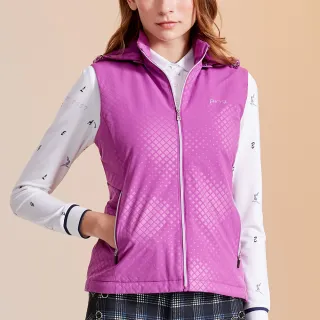 【PING】女款方格模印防風防潑水可拆帽背心-深紫(GOLF/高爾夫/RB23215-68)