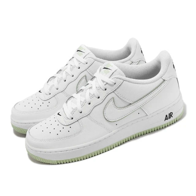 NIKE 耐吉 休閒鞋 Air Force 1 GS 女鞋 大童鞋 白 綠 抹茶色 皮革 滾邊 AF1(CT3839-108)