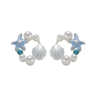 【RJ New York】海洋世界海星貝殼珍珠耳環(白+藍色)